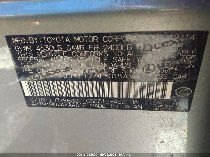 2015 LEXUS IS 350 JTHBE1D2XF5018706