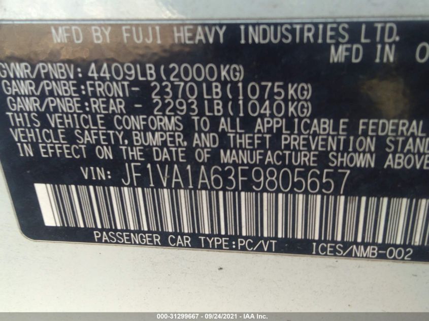2015 SUBARU WRX JF1VA1A63F9805657