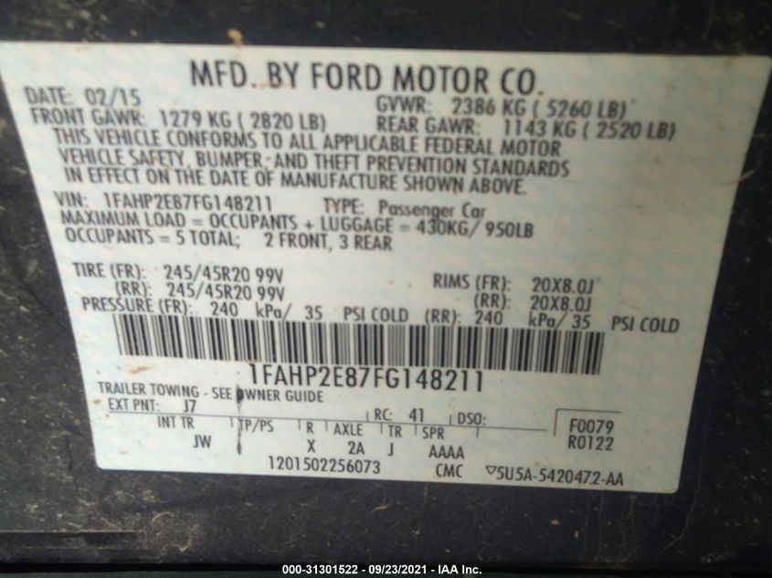 2015 FORD TAURUS SEL 1FAHP2E87FG148211