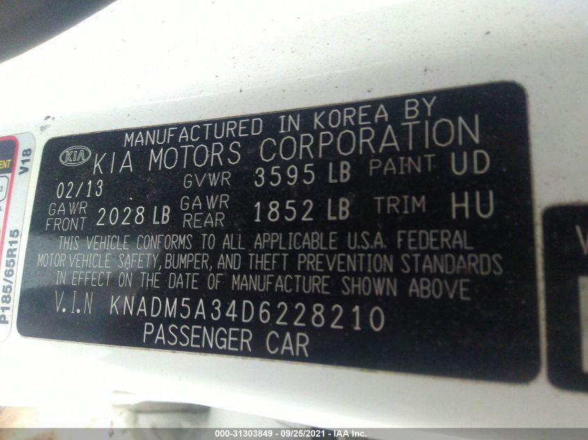 2013 KIA RIO LX KNADM5A34D6228210