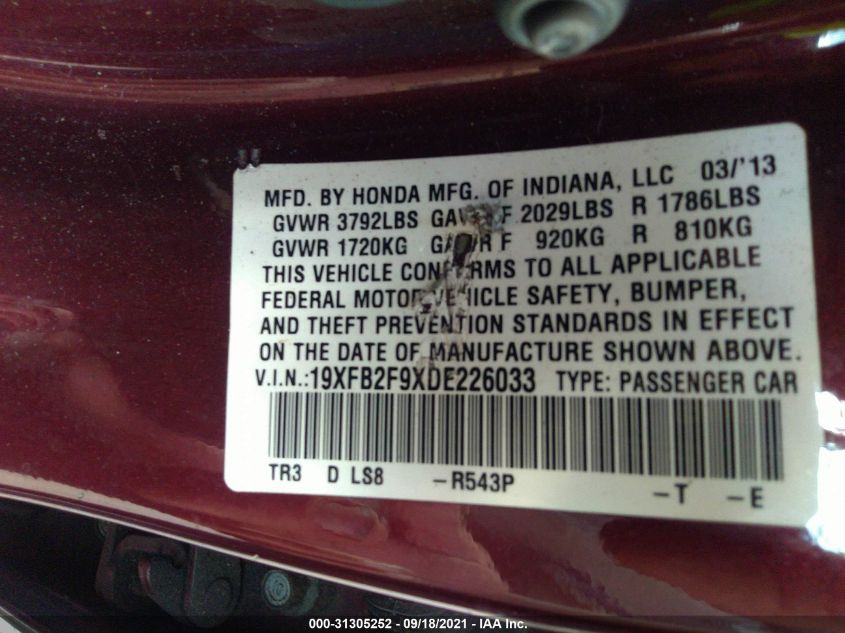 2013 HONDA CIVIC SDN EX-L 19XFB2F9XDE226033