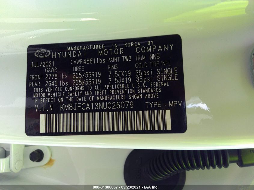 2022 HYUNDAI TUCSON HYBRID SEL CONVENIENCE KM8JFCA13NU026079