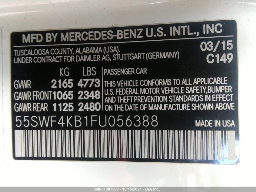 2015 MERCEDES-BENZ C-CLASS C 300 55SWF4KB1FU056388
