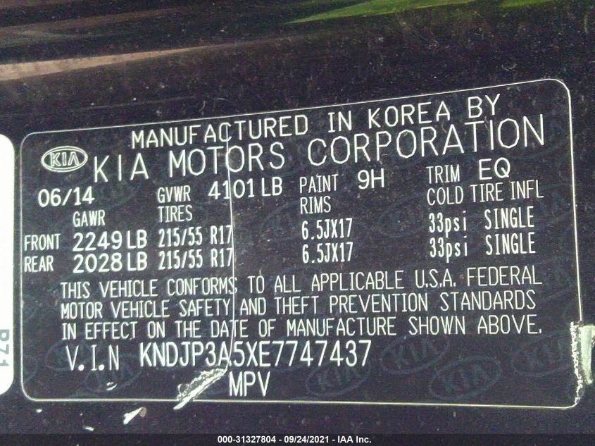2014 KIA SOUL + KNDJP3A5XE7747437