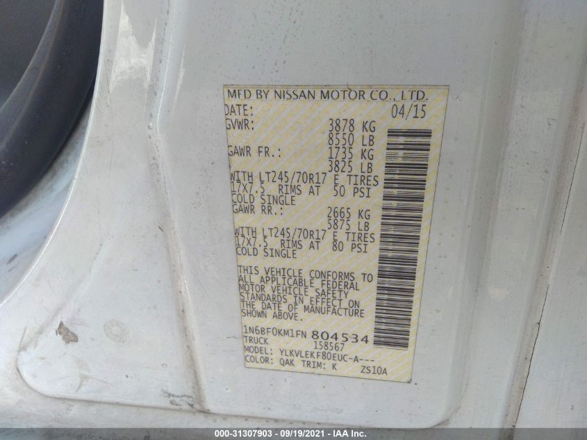 2015 NISSAN NV SV 1N6BF0KM1FN804534