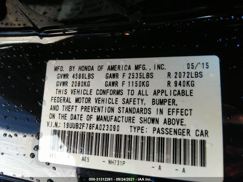 2015 ACURA TLX V6 ADVANCE 19UUB2F78FA023090