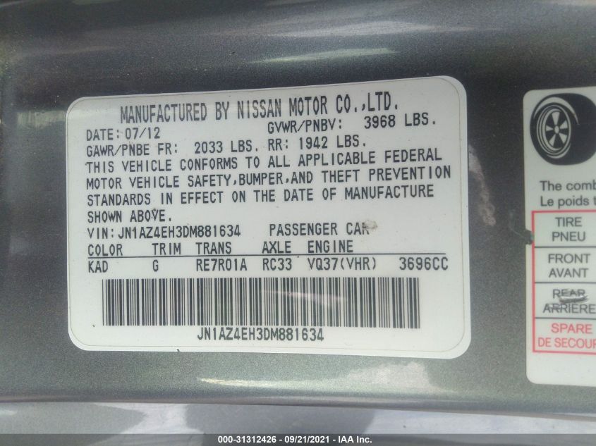 2013 NISSAN 370Z TOURING JN1AZ4EH3DM881634