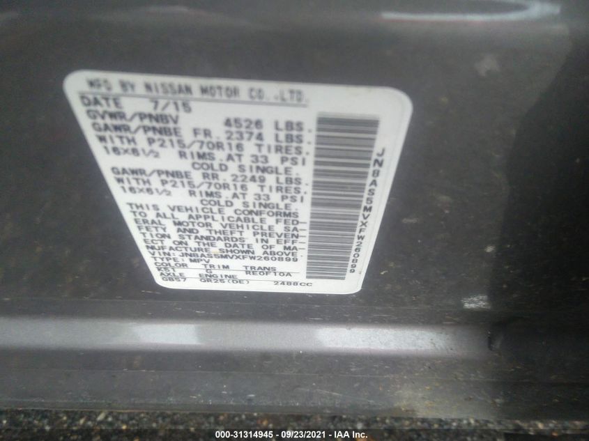 2015 NISSAN ROGUE SELECT S JN8AS5MVXFW260899