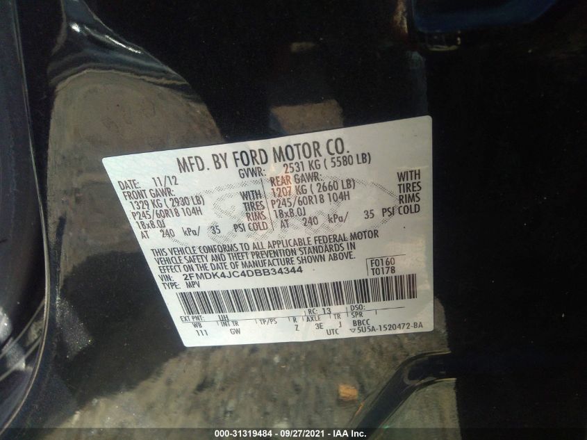 2013 FORD EDGE SEL 2FMDK4JC4DBB34344