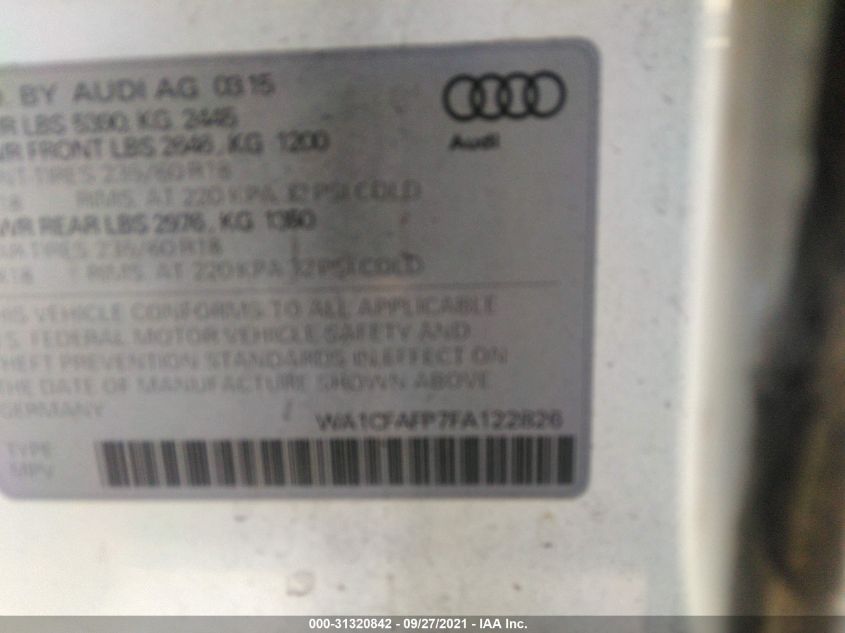 2015 AUDI Q5 PREMIUM WA1CFAFP7FA122826