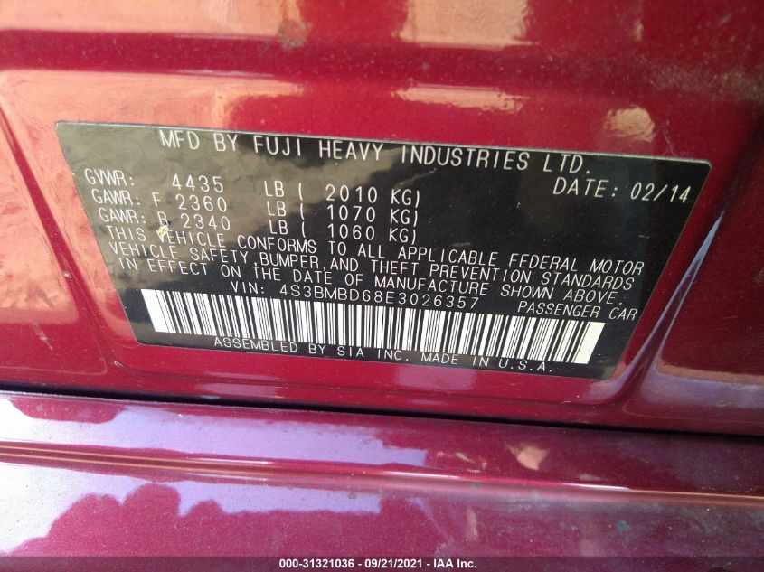 2014 SUBARU LEGACY 2.5I PREMIUM 4S3BMBD68E3026357