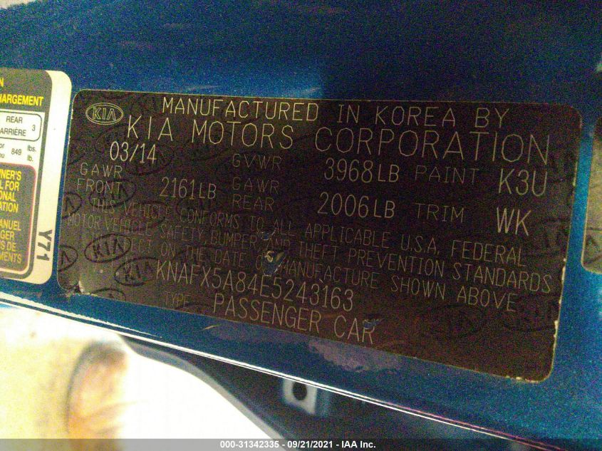 2014 KIA FORTE 5-DOOR EX KNAFX5A84E5243163
