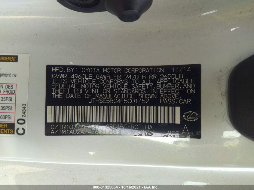 2015 LEXUS RC 350 JTHSE5BC4F5001452