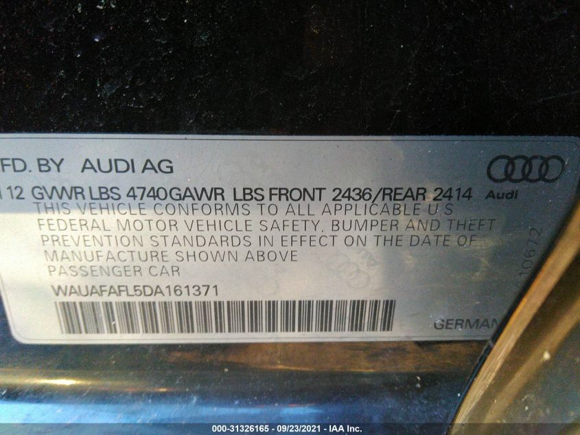 2013 AUDI A4 PREMIUM WAUAFAFL5DA161371