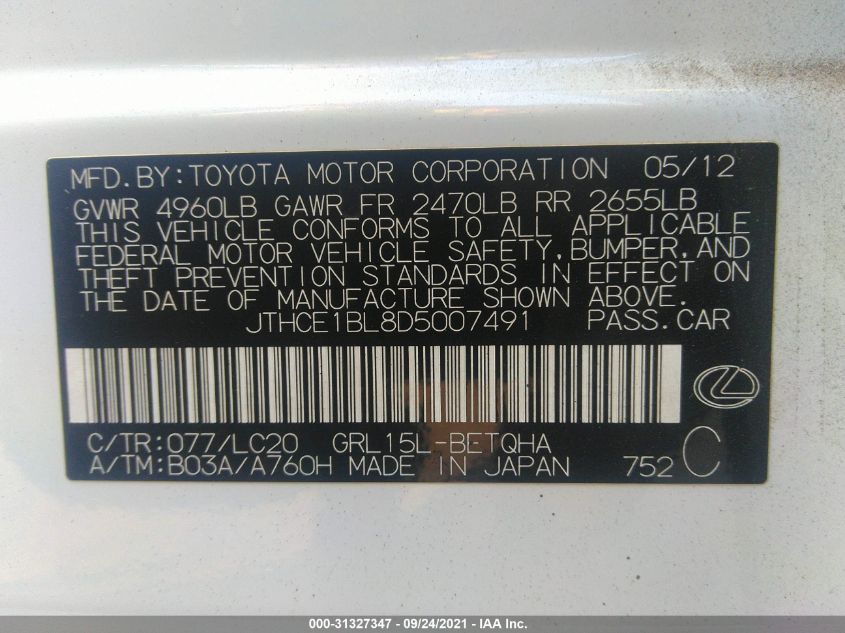 2013 LEXUS GS 350 JTHCE1BL8D5007491