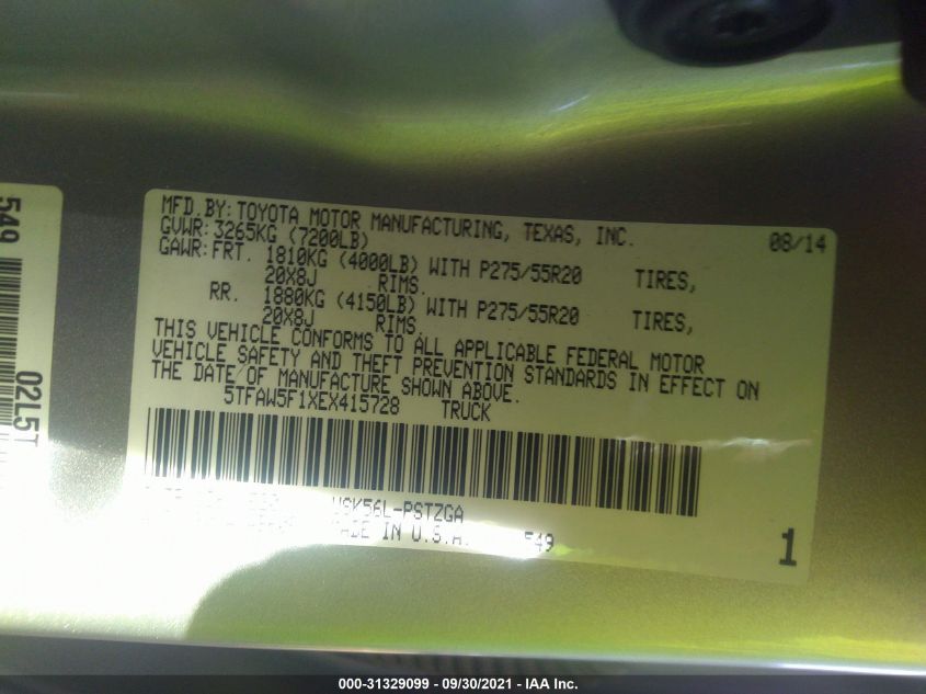 2014 TOYOTA TUNDRA 4WD TRUCK PLATINUM/1794 5TFAW5F1XEX415728