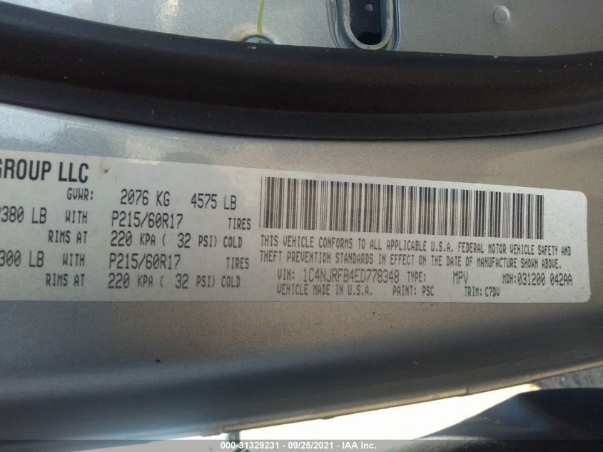 2014 JEEP PATRIOT LATITUDE 1C4NJRFB4ED778348