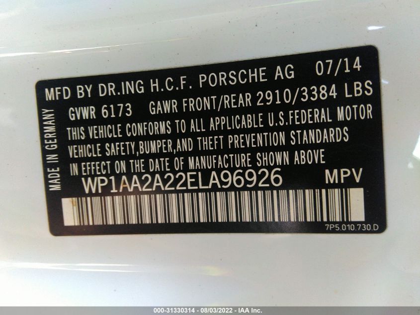 2014 PORSCHE CAYENNE WP1AA2A22ELA96926