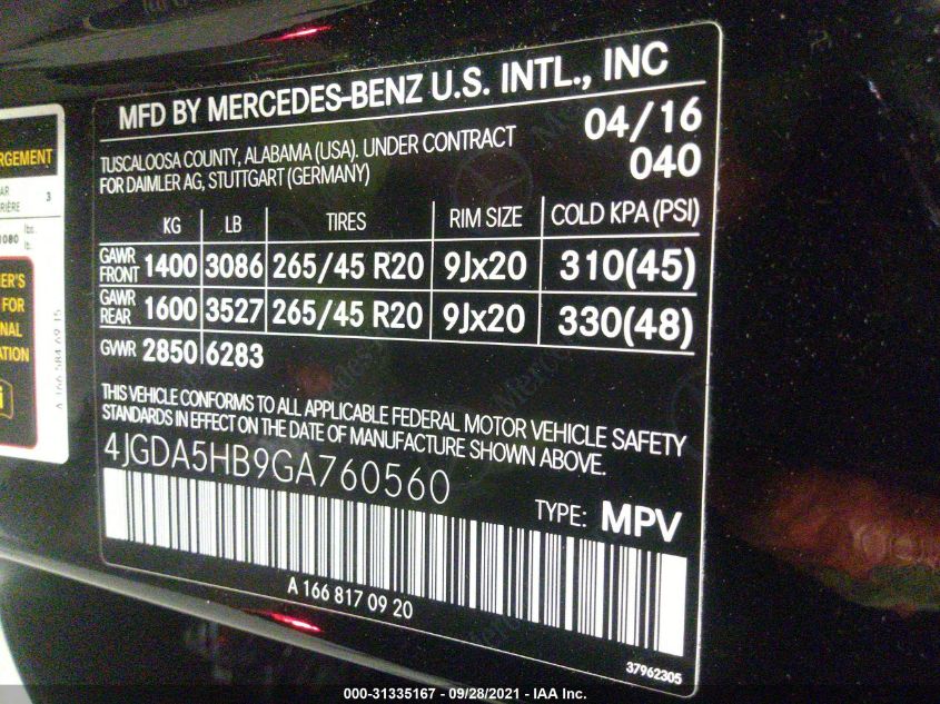2016 MERCEDES-BENZ GLE GLE 350 4JGDA5HB9GA760560