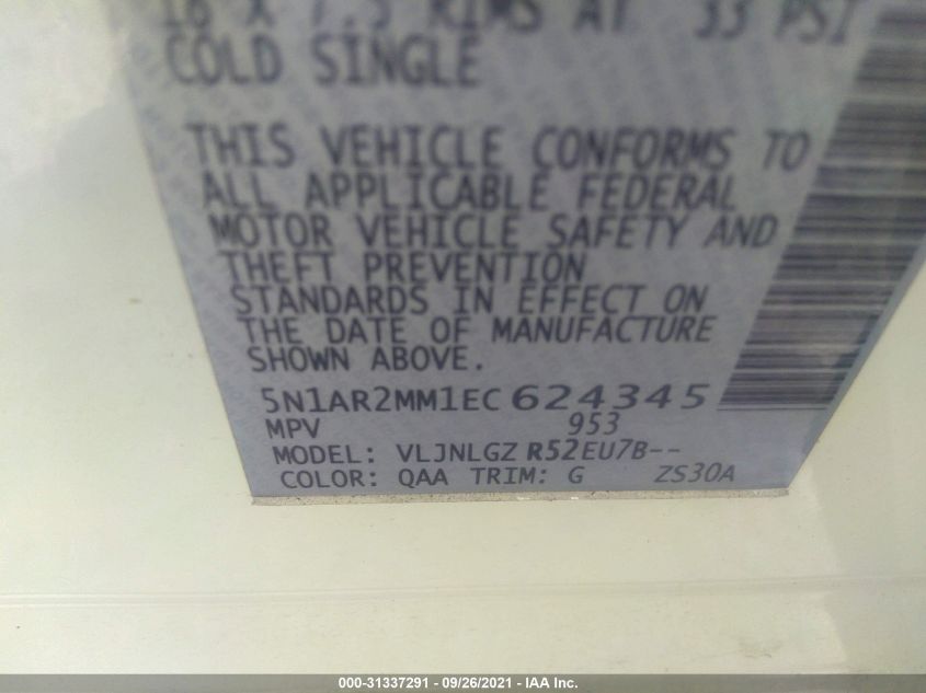 2014 NISSAN PATHFINDER SL 5N1AR2MM1EC624345