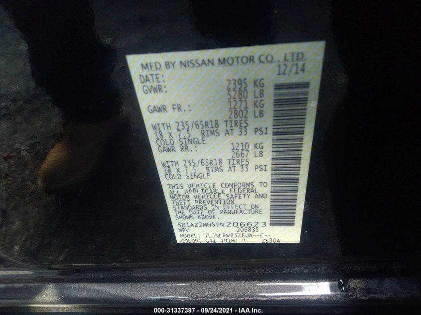 2015 NISSAN MURANO SL 5N1AZ2MH5FN206623