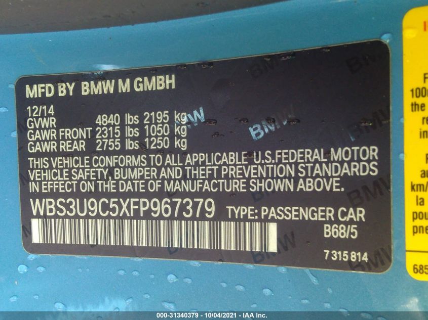 2015 BMW M4 WBS3U9C5XFP967379