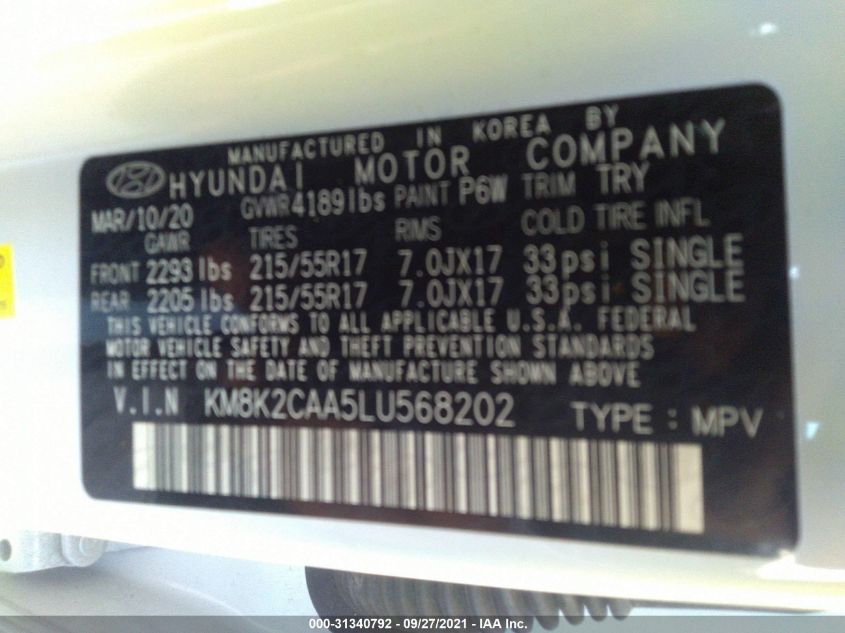2020 HYUNDAI KONA SEL KM8K2CAA5LU568202
