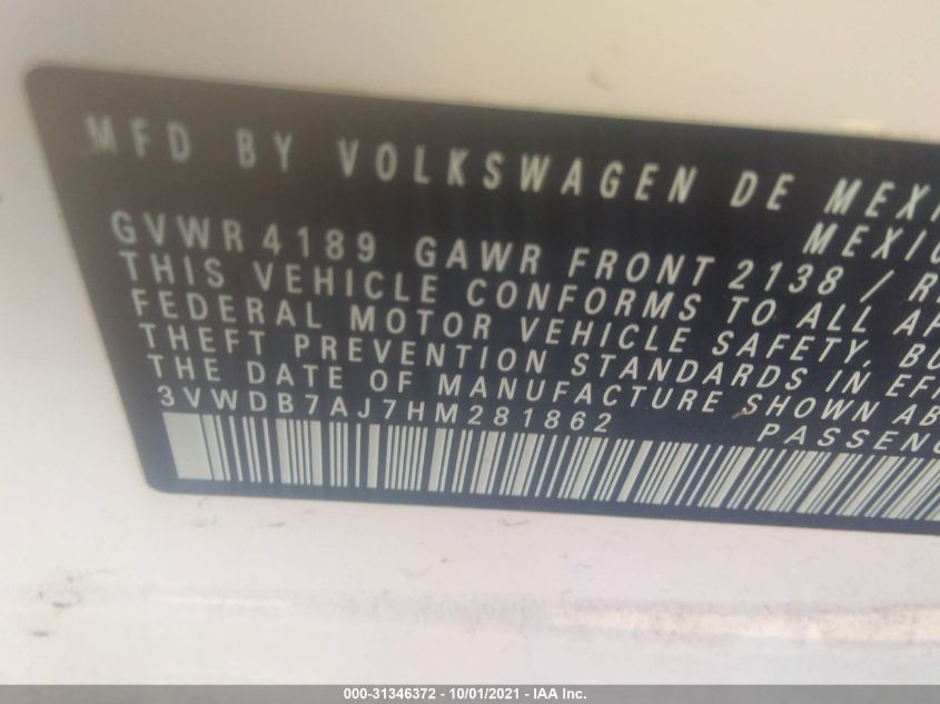 2017 VOLKSWAGEN JETTA 1.4T SE 3VWDB7AJ7HM281862