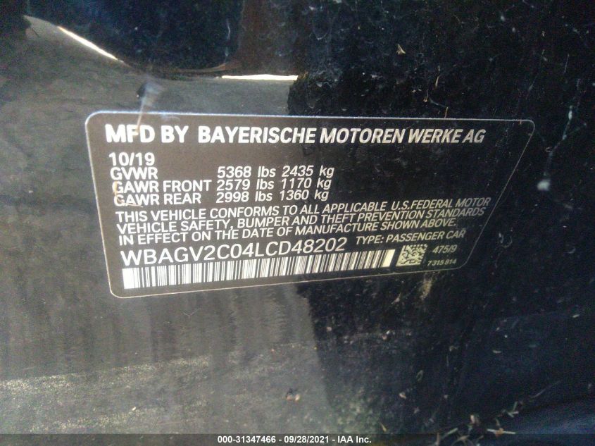 2020 BMW 8 SERIES 840I WBAGV2C04LCD48202