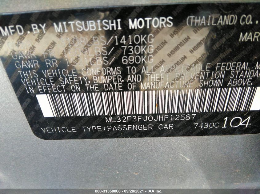 2018 MITSUBISHI MIRAGE G4 ES ML32F3FJ0JHF12567