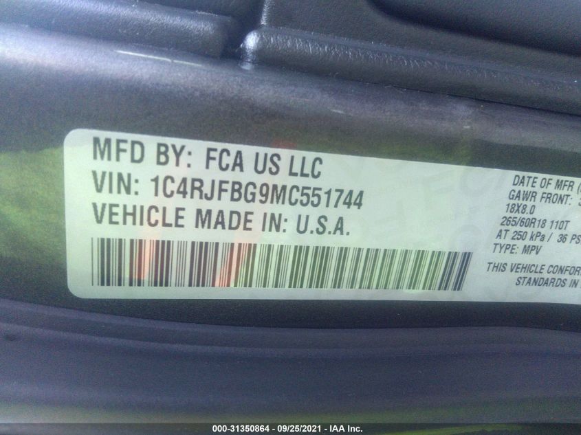2021 JEEP GRAND CHEROKEE LIMITED 1C4RJFBG9MC551744