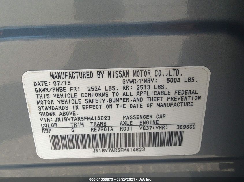 2015 INFINITI Q50 PREMIUM JN1BV7AR5FM414623