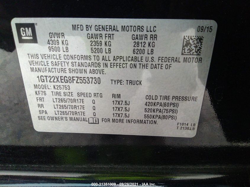 2015 GMC SIERRA 2500HD 1GT22XEG8FZ553730