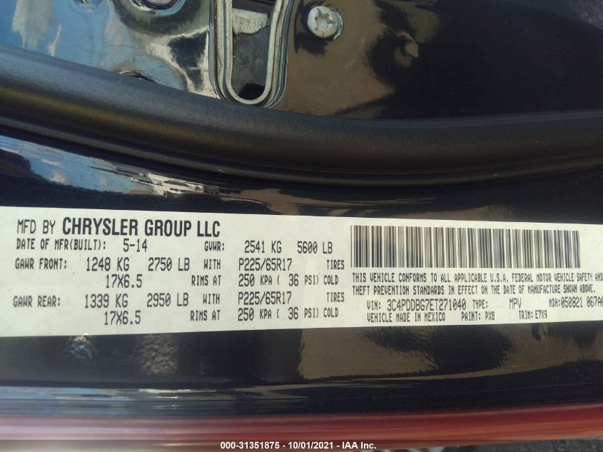 2014 DODGE JOURNEY SXT 3C4PDDBG7ET271040