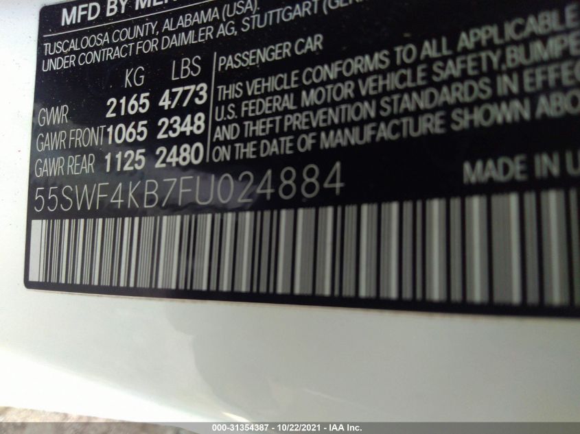 2015 MERCEDES-BENZ C-CLASS C 300 55SWF4KB7FU024884