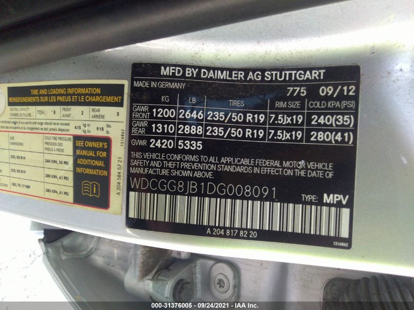 2013 MERCEDES-BENZ GLK-CLASS GLK 350 WDCGG8JB1DG008091