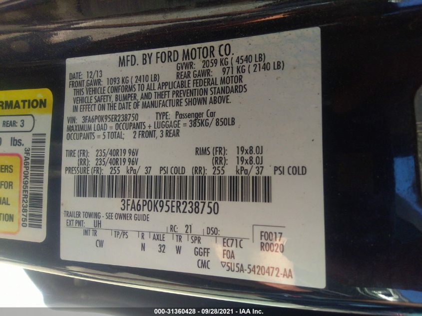 2014 FORD FUSION TITANIUM 3FA6P0K95ER238750