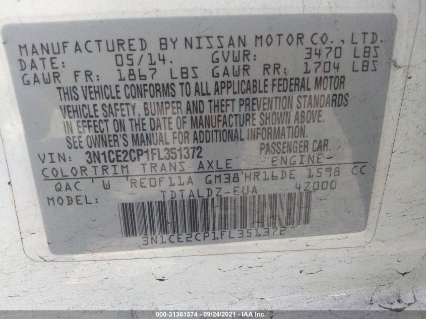 2015 NISSAN VERSA NOTE SV 3N1CE2CP1FL351372