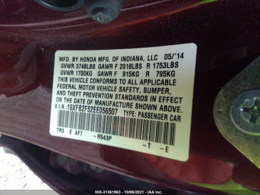 2014 HONDA CIVIC SEDAN LX 19XFB2F52EE056507