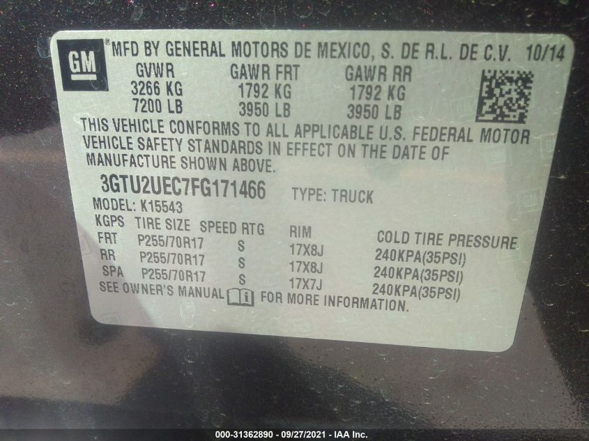 2015 GMC SIERRA 1500 SLE 3GTU2UEC7FG171466
