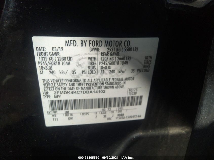 2013 FORD EDGE LIMITED 2FMDK4KC7DBA14102
