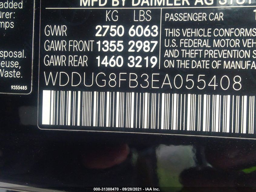 2014 MERCEDES-BENZ S-CLASS S 550 WDDUG8FB3EA055408