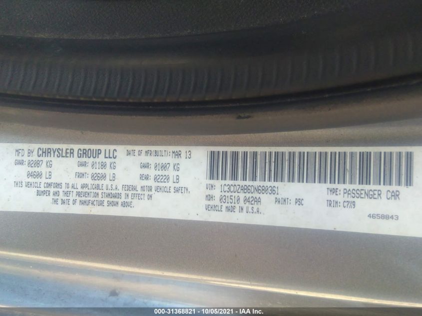 2013 DODGE AVENGER SE 1C3CDZAB6DN680361