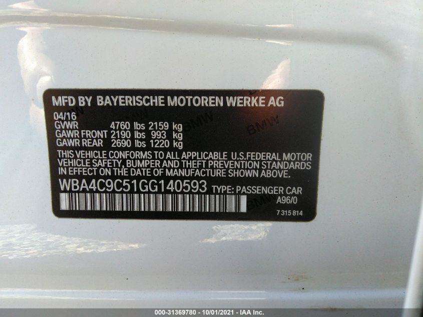2016 BMW 4 SERIES 428I XDRIVE WBA4C9C51GG140593