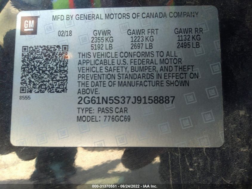2018 CADILLAC XTS LUXURY 2G61N5S37J9158887