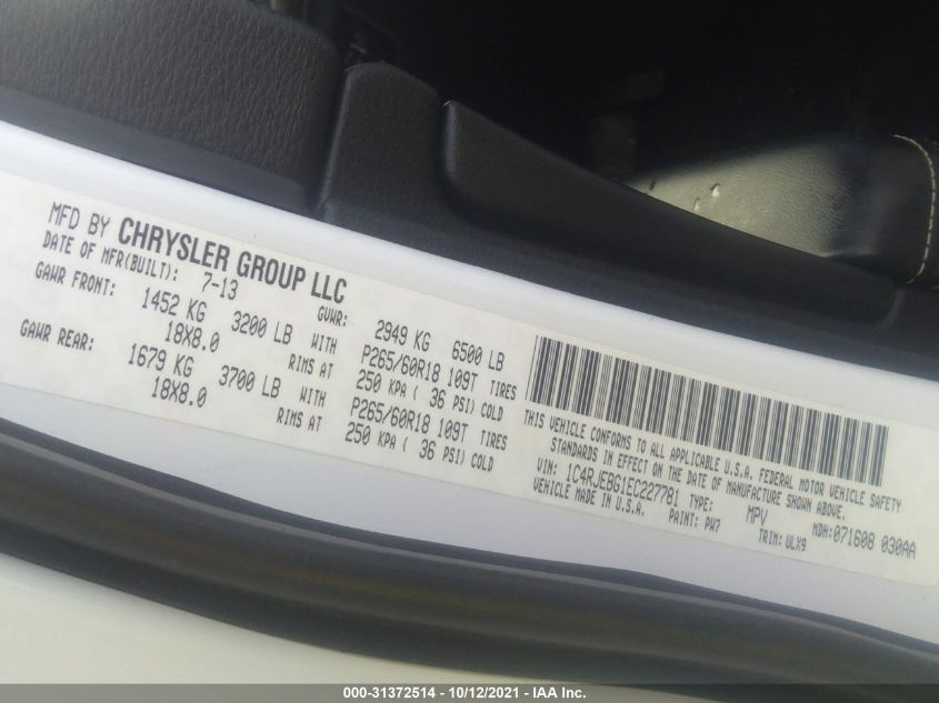 2014 JEEP GRAND CHEROKEE LIMITED 1C4RJEBG1EC227781