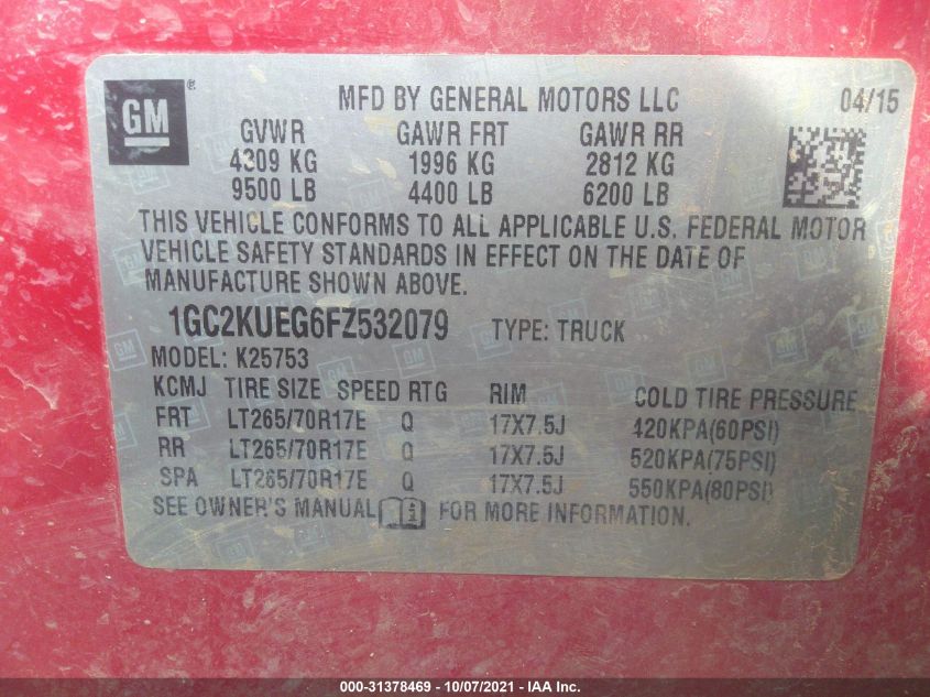 2015 CHEVROLET SILVERADO 2500HD WORK TRUCK 1GC2KUEG6FZ532079