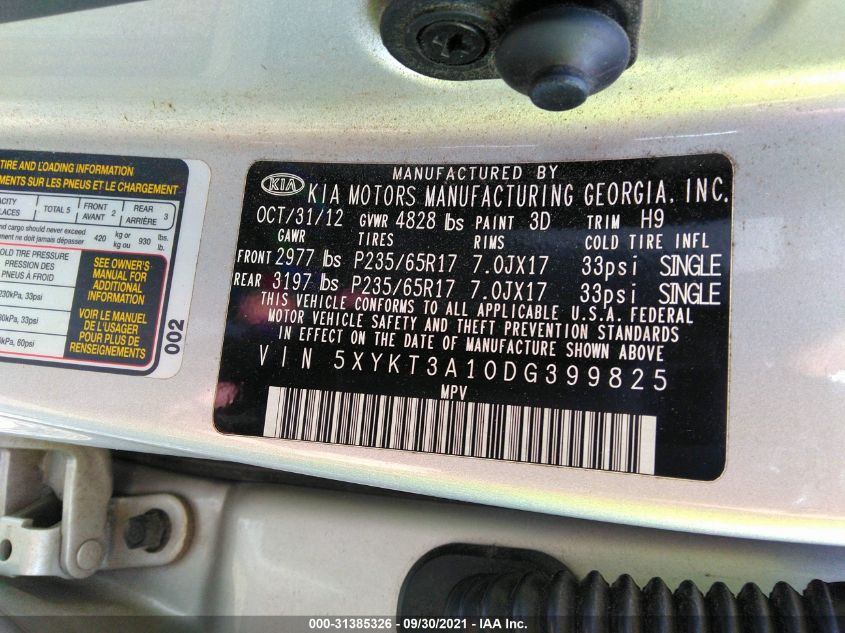 2013 KIA SORENTO LX 5XYKT3A10DG399825