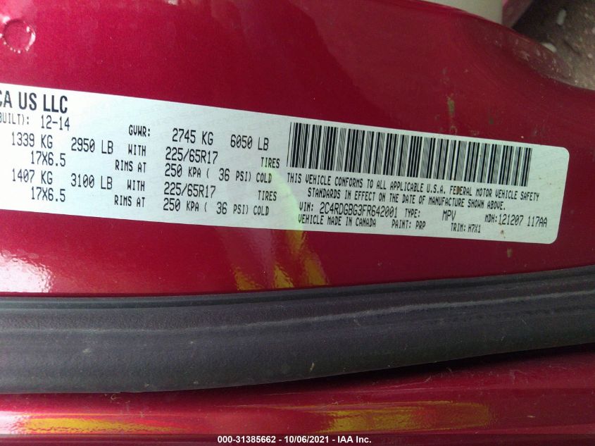 2015 DODGE GRAND CARAVAN SE 2C4RDGBG3FR642001