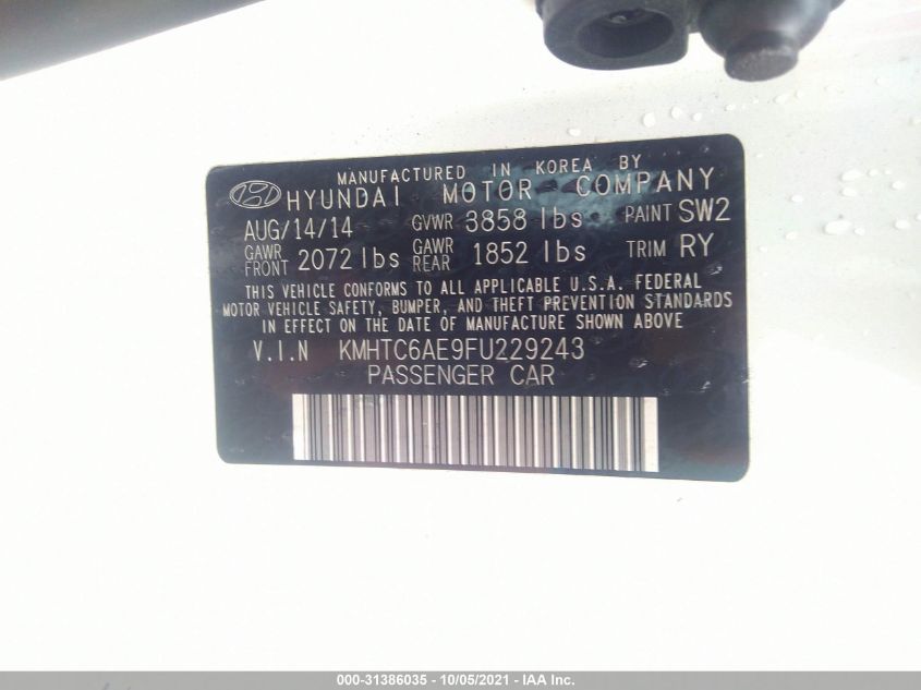 2015 HYUNDAI VELOSTER TURBO KMHTC6AE9FU229243